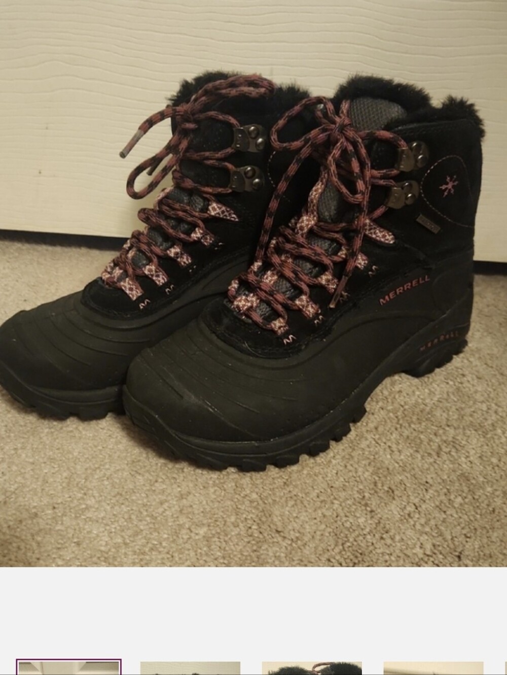 Merrell Women's Black Winter Hiking Boots with Maroon Accent Laces - Picture 6 of 6